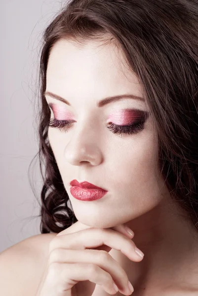 Světlé modré oko večerní make-up, krásná žena portrét — Stock fotografie