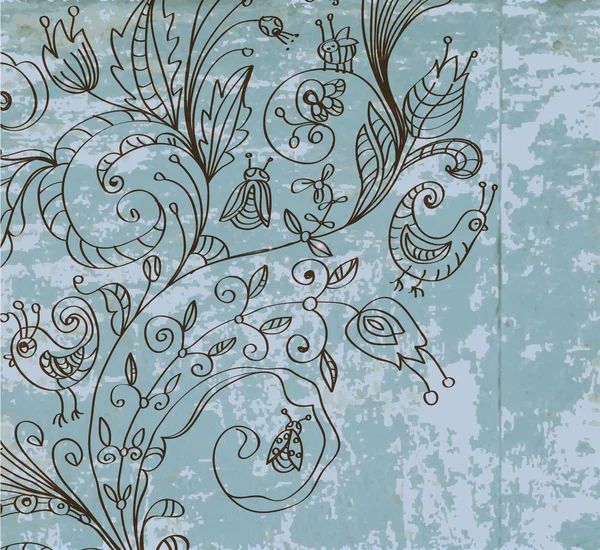 พื้นหลังดอกไม้วินเทจสไตล์ ดอกไม้วาดด้วยมือ — ภาพเวกเตอร์สต็อก