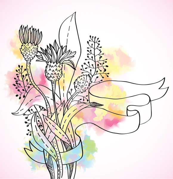 Romantico colorato sfondo fiore selvatico con nastro — Vettoriale Stock