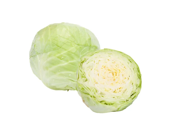 The head of green cabbage is whole and half Royalty Free Stock Images