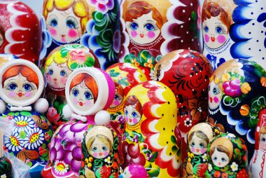 Many traditional Russian matryoshka dolls clipart