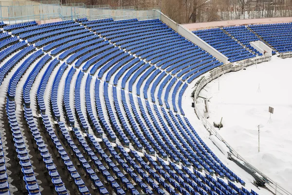 Part of a snow-covered stadium