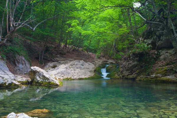 Горная река с красивым водопадом , — стоковое фото