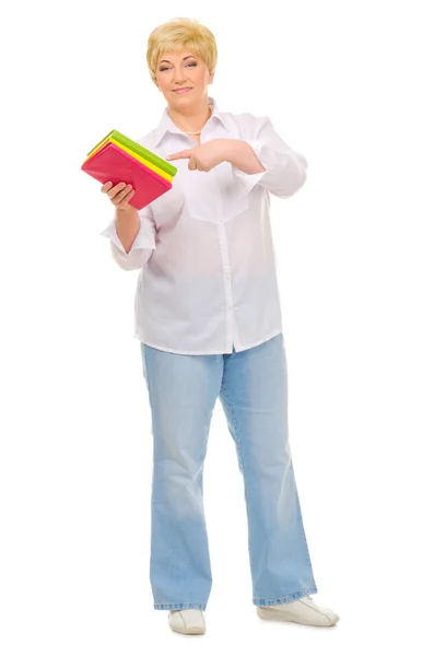 Mujer mayor con libros — Foto de Stock