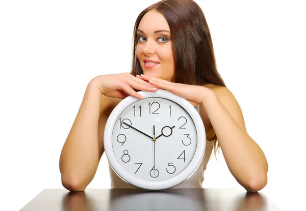 stock image Young girl with clock