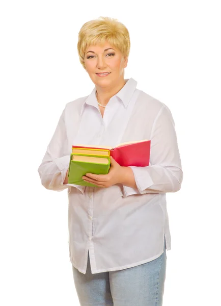 Mujer mayor con libros — Foto de Stock