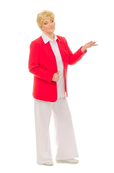 Szczęśliwy, starszy kobieta na białym tle — Zdjęcie stockowe