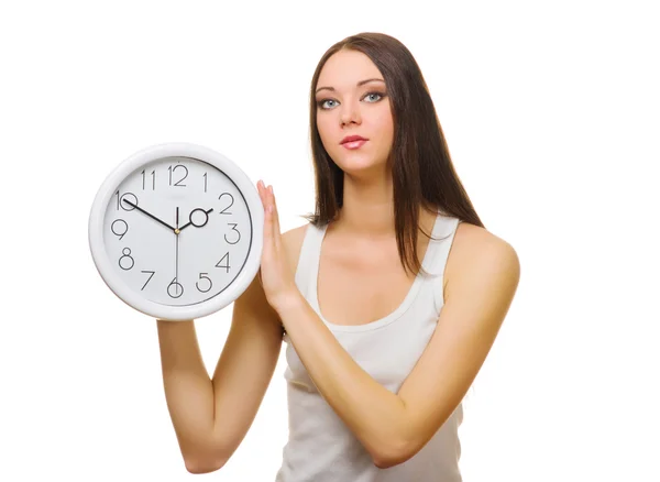 Ung kvinna med klocka — Stockfoto