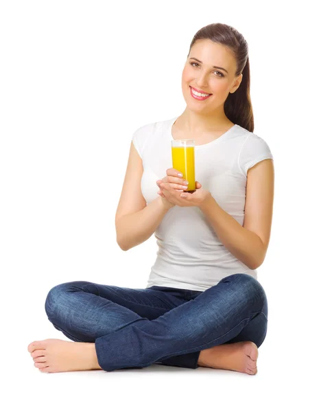Mujer joven con jugo de naranja —  Fotos de Stock