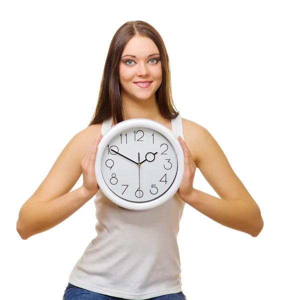 Young girl with clocks — Stock Photo, Image