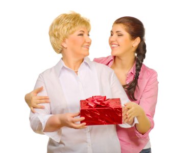 Senior woman and her daughter clipart