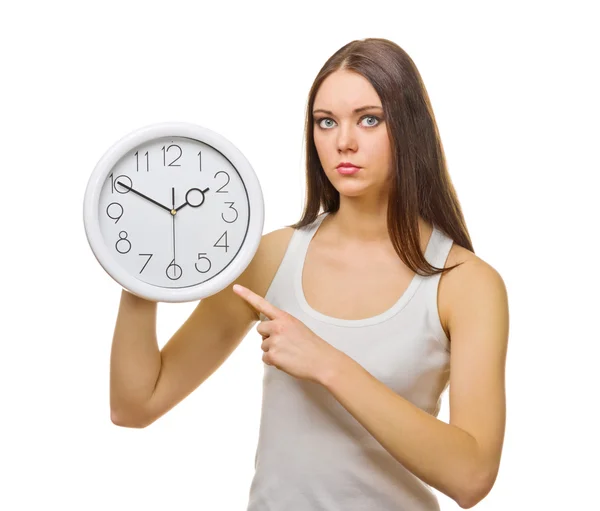 Young woman with clocks — Stock Photo, Image