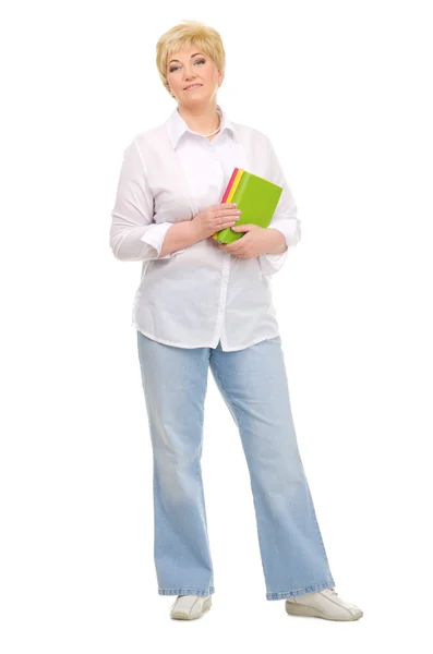 Senior vrouw met boeken — Stockfoto