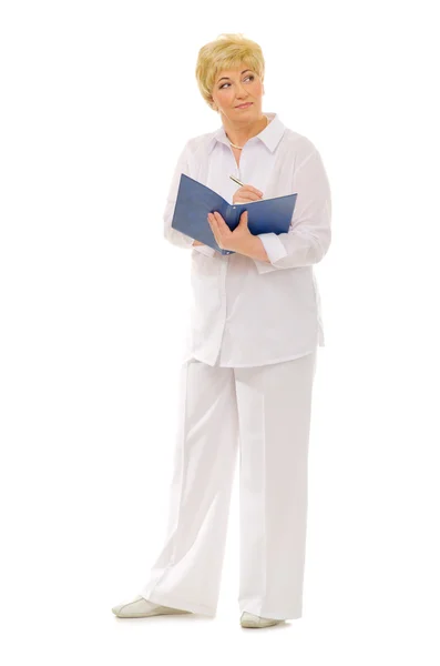 Senior woman with notebook — Stock Photo, Image