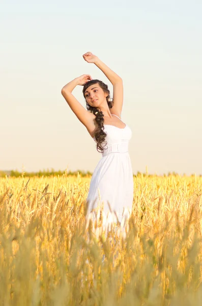 Chica en el campo de trigo — Foto de Stock