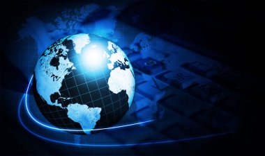 Mavi Dünya Haritası Dünya hesap makinesi ile parlayan