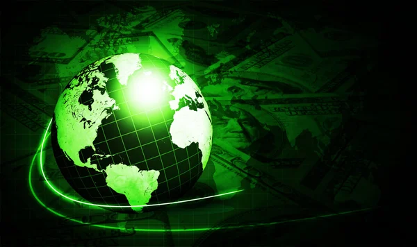 Brillante globo verde con dollari — Foto Stock