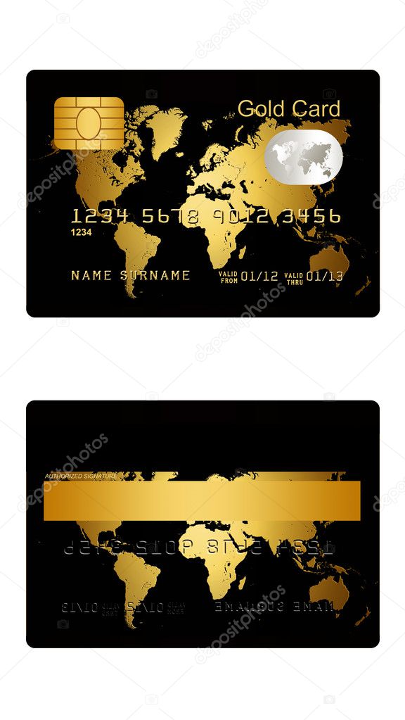 Gold credit card isolated over white