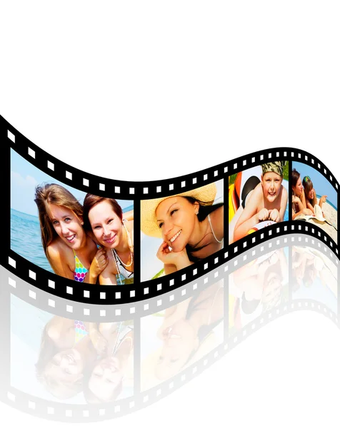 Filmstrip with pictures of smiling holiday having vacatio — Stock Photo, Image