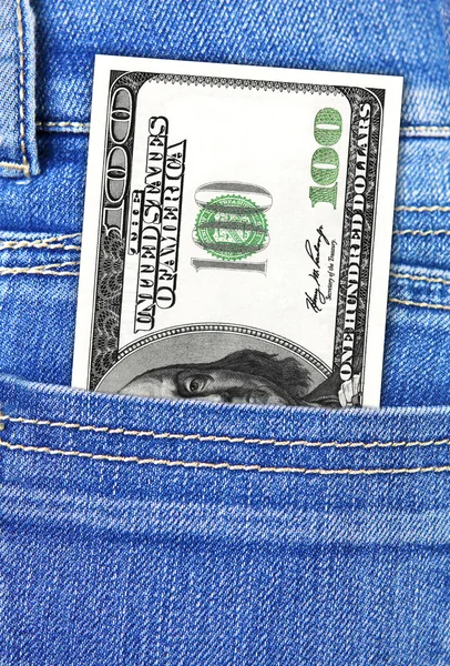 Hundra dollar i jeans ficka — Stockfoto