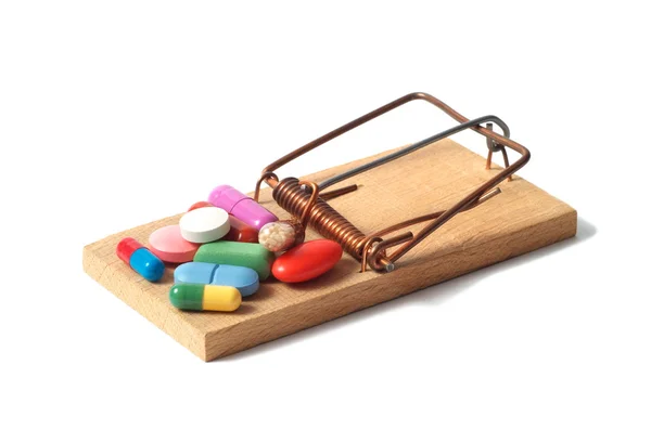 Mousetrap e pílulas — Fotografia de Stock