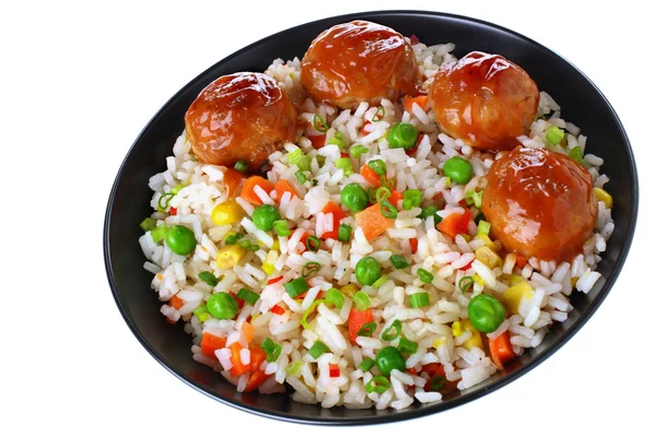 Köttbullar med ris och grönsaker — Stockfoto