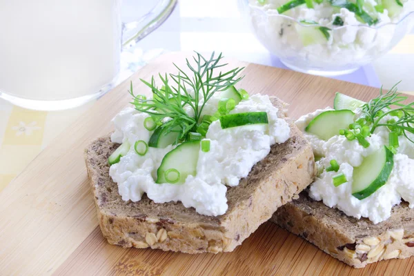 Sandwich with cottage cheese — Stock Photo, Image