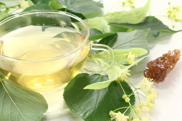 Horké čerstvé linden kvetoucí čaj — Stock fotografie