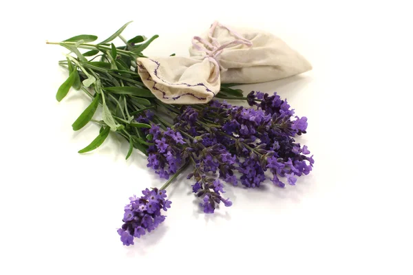 Lavender bag with flowers and leaves — Stock Photo, Image
