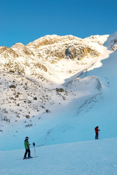 Sciatore sul pendio della montagna — Foto Stock