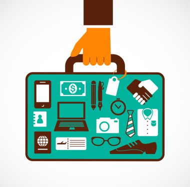 Business travel illustration - man with suitcase clipart