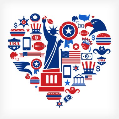 America love - heart shape with many vector icons clipart