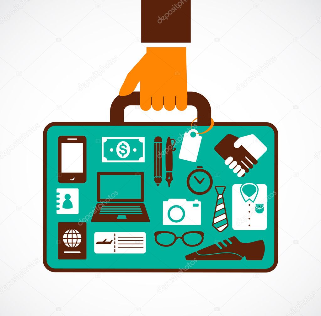 Business travel illustration - man with suitcase
