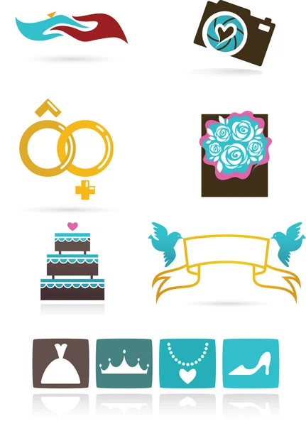 Ícones de casamento e elementos gráficos — Vetor de Stock