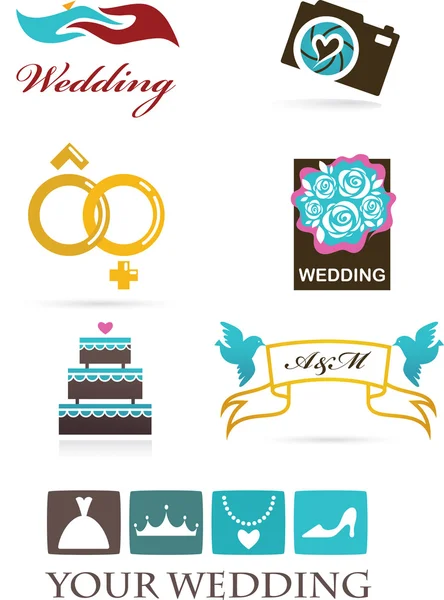Hochzeitssymbole und grafische Elemente — Stockvektor