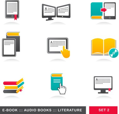 Collection of E-book, audiobook and literature icons - 2 clipart