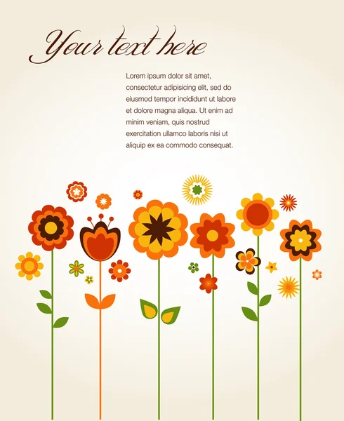 Διάνυσμα ευχετήρια κάρτα με χαριτωμένα λουλούδια — Διανυσματικό Αρχείο