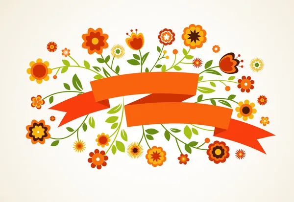 Vektor gratulationskort med blommor och band — Stock vektor