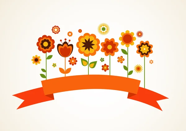 Çiçekler ve şerit vektör tebrik kartı — Stok Vektör