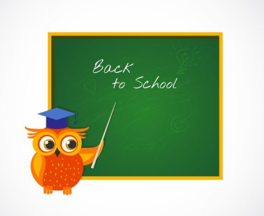 Back to School with smart owl near blackboard clipart