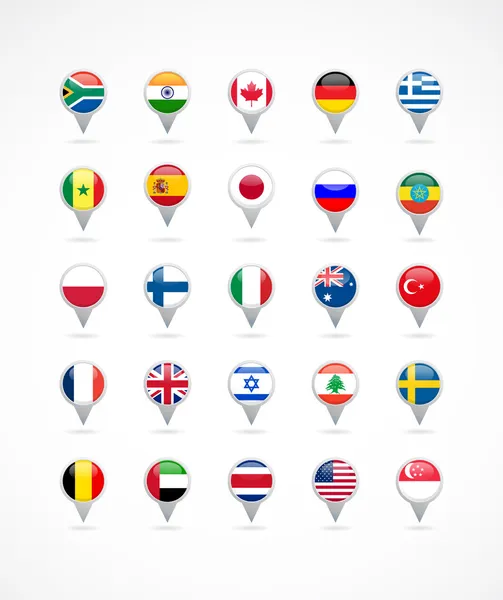 Dünya bayrakları ile navigasyon işaretçisini simgeler — Stok Vektör