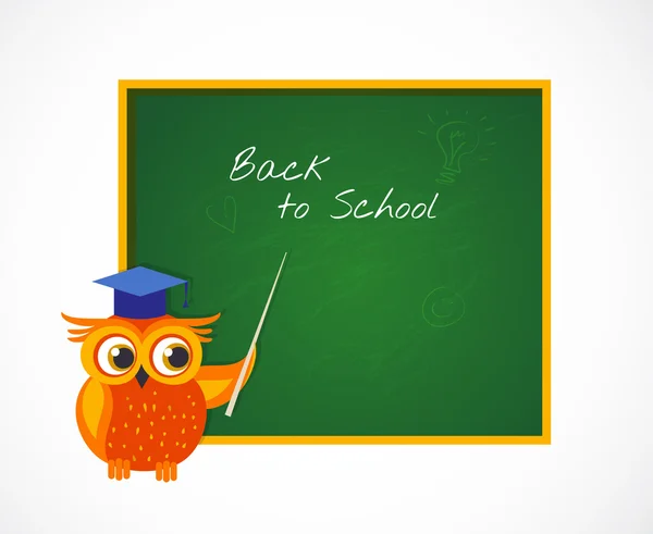 Tillbaka till skolan med smart Uggla nära blackboard — Stock vektor