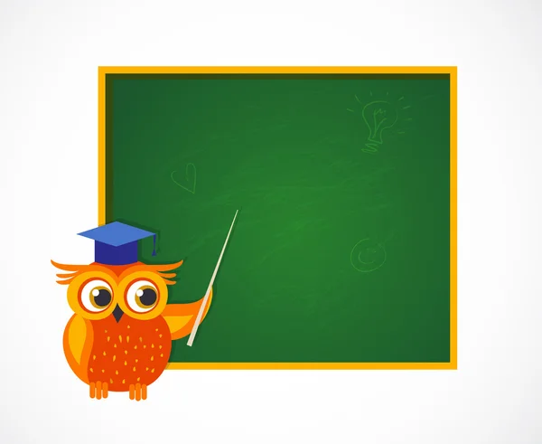 Terug naar school met slimme uil in de buurt van blackboard — Stockvector