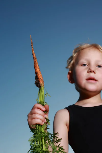 Jeune enfant tenant une carotte Images De Stock Libres De Droits
