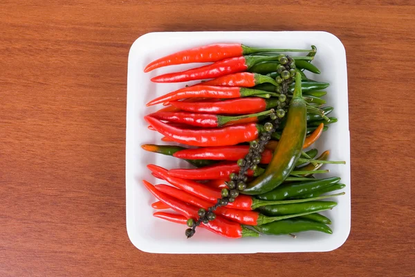 Grön och röd chilipeppar — Stockfoto