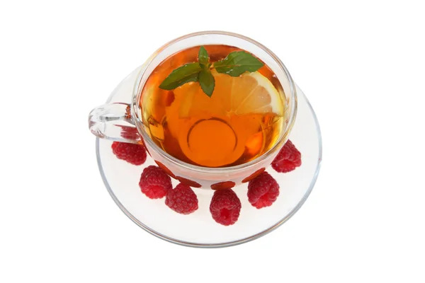Chá com framboesas e hortelã — Fotografia de Stock