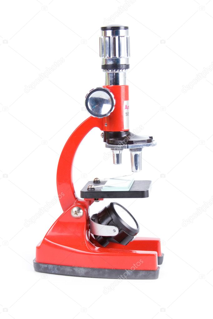 Close up of a red microscope