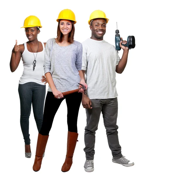 Werknemers in de bouw met tools — Stockfoto