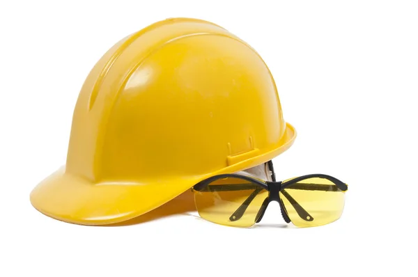 Óculos de segurança e chapéu duro — Fotografia de Stock