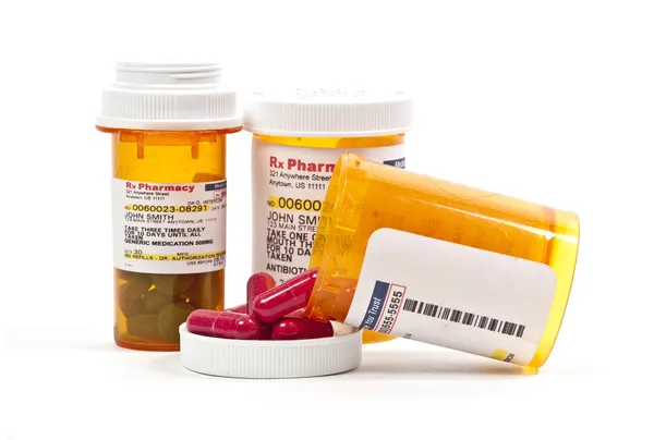 Garrafa de pílulas de prescrição — Fotografia de Stock